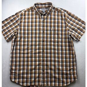 Carhartt Mens XL Relaxed Fit Plaid Short Sleeve Button Down Gorpcore Shirt Brown